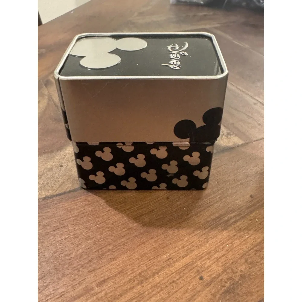 Disney Mickey Mouse Analog‎ Watch 3D Dial Black Leather Band in Tin Box